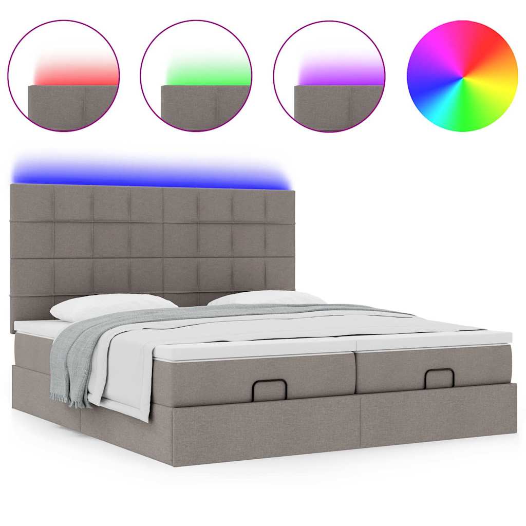 vidaXL Οθωμανικό κρεβάτι με στρώματα & LEDs Taupe 180x200cm ύφασμα