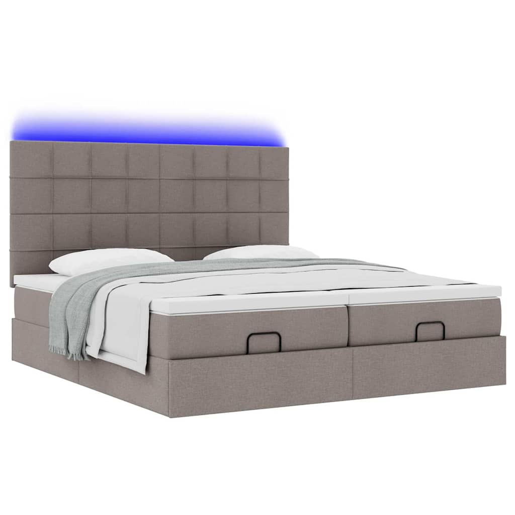 vidaXL Οθωμανικό κρεβάτι με στρώματα & LEDs Taupe 180x200cm ύφασμα