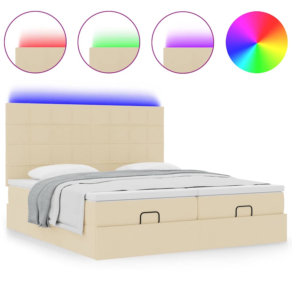 vidaXL Οθωμανικό κρεβάτι με στρώματα & LEDs Κρέμα 200x200cm ύφασμα