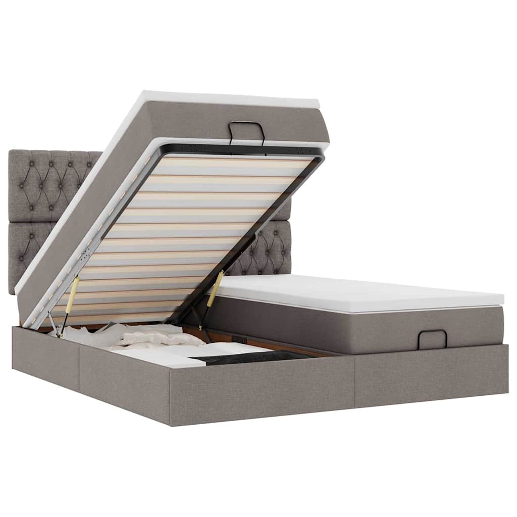 vidaXL Οθωμανικό κρεβάτι με στρώματα & LEDs Taupe 200x200cm ύφασμα
