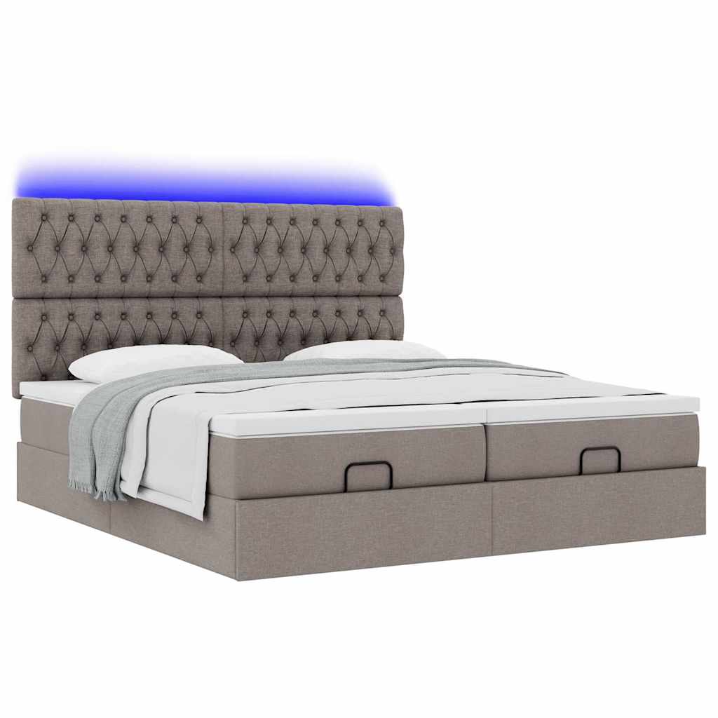 vidaXL Οθωμανικό κρεβάτι με στρώματα & LEDs Taupe 200x200cm ύφασμα