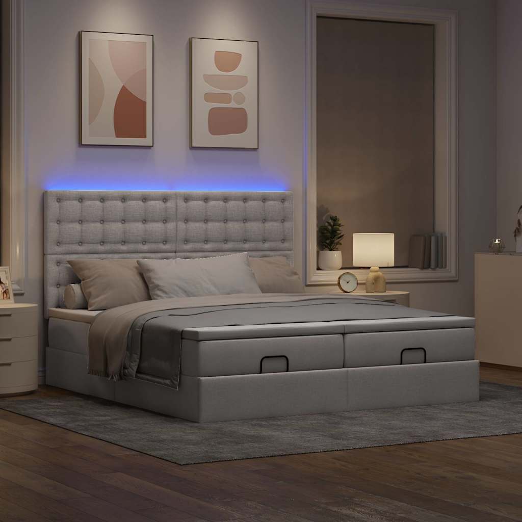 vidaXL Οθωμανικό κρεβάτι με στρώματα & LEDs Taupe 180x200cm ύφασμα