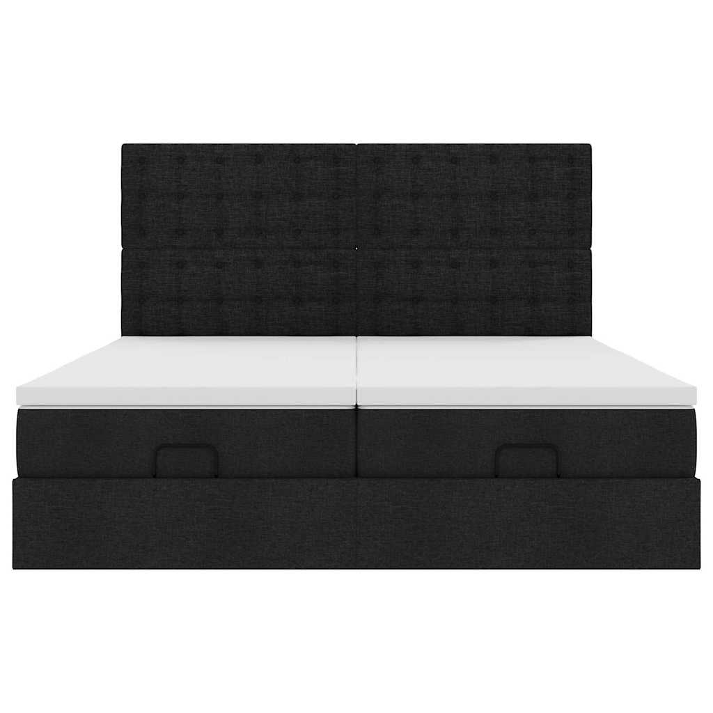 vidaXL Οθωμανικό κρεβάτι με στρώματα & LEDs Μαύρο 200x200cm ύφασμα