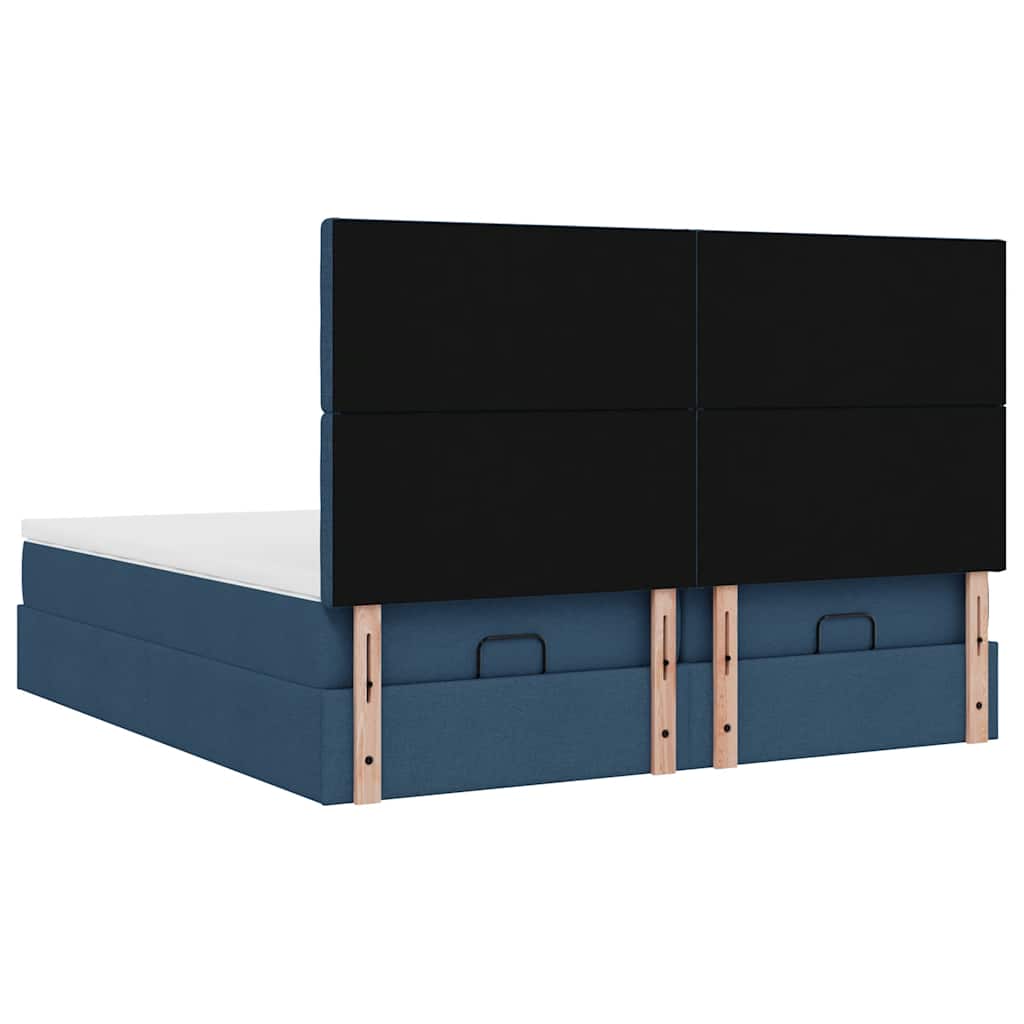 vidaXL Οθωμανικό κρεβάτι με στρώματα & LEDs Μπλε 200x200cm ύφασμα