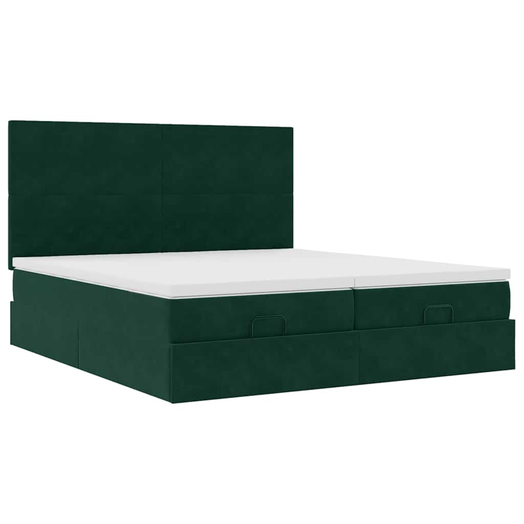 vidaXL Οθωμανικό κρεβάτι με στρώματα&LEDs Dark Green 180x200cm Velvet