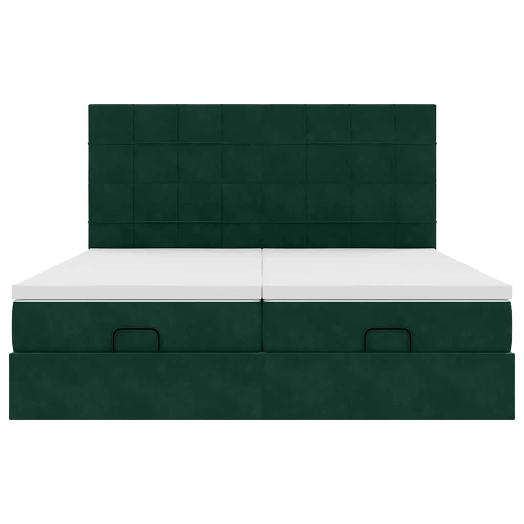 vidaXL Οθωμανικό κρεβάτι με στρώματα&LEDs Dark Green 180x200cm Velvet