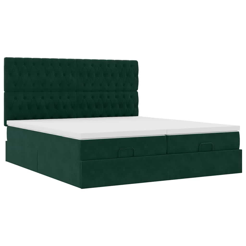 vidaXL Οθωμανικό κρεβάτι με στρώματα&LEDs Dark Green 180x200cm Velvet