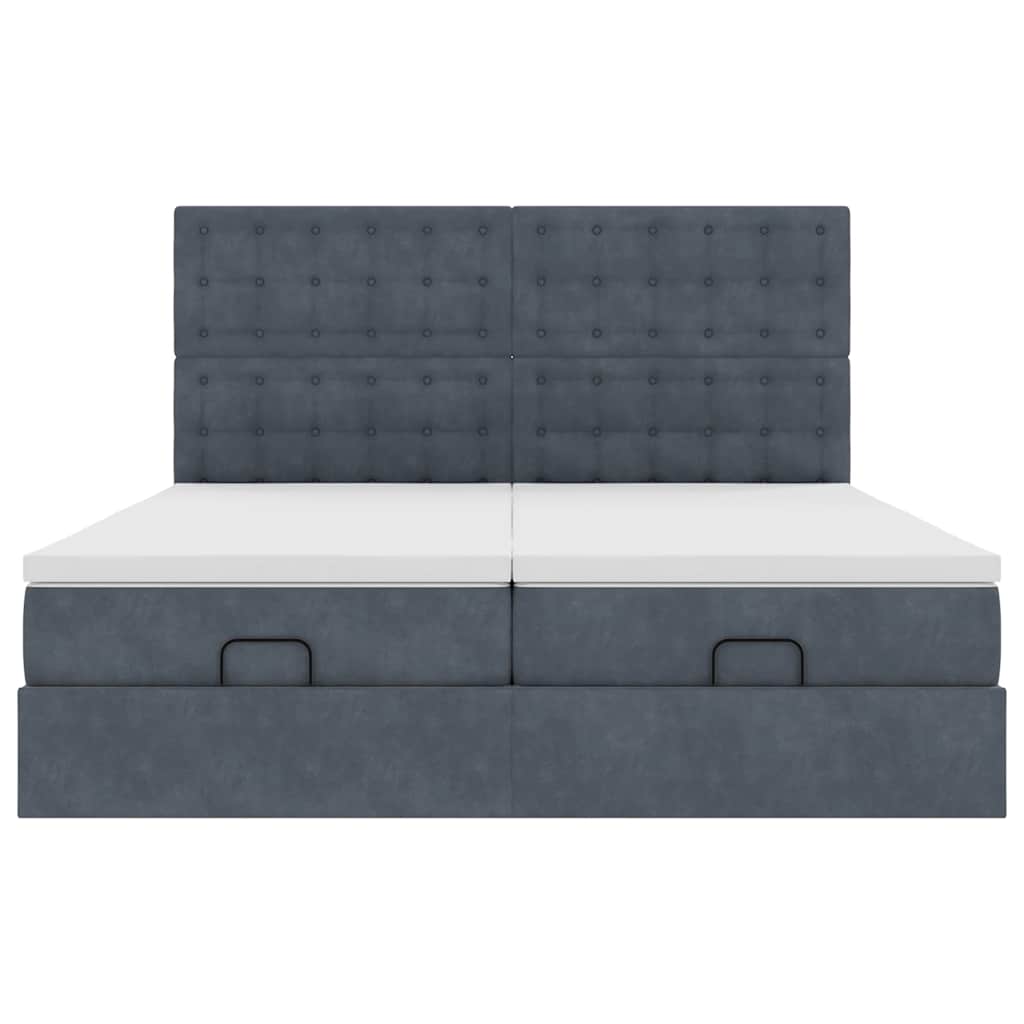 vidaXL Οθωμανικό κρεβάτι με στρώματα & LEDs Σκούρο γκρι Βελούδο
