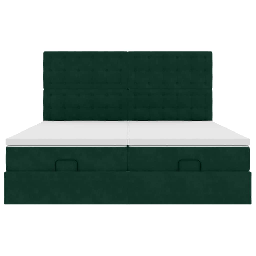 vidaXL Οθωμανικό κρεβάτι με στρώματα&LEDs Dark Green 180x200cm Velvet