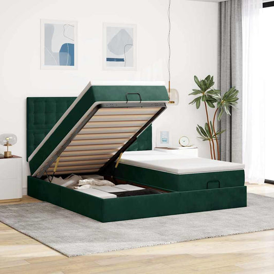 vidaXL Οθωμανικό κρεβάτι με στρώματα&LEDs Dark Green 180x200cm Velvet
