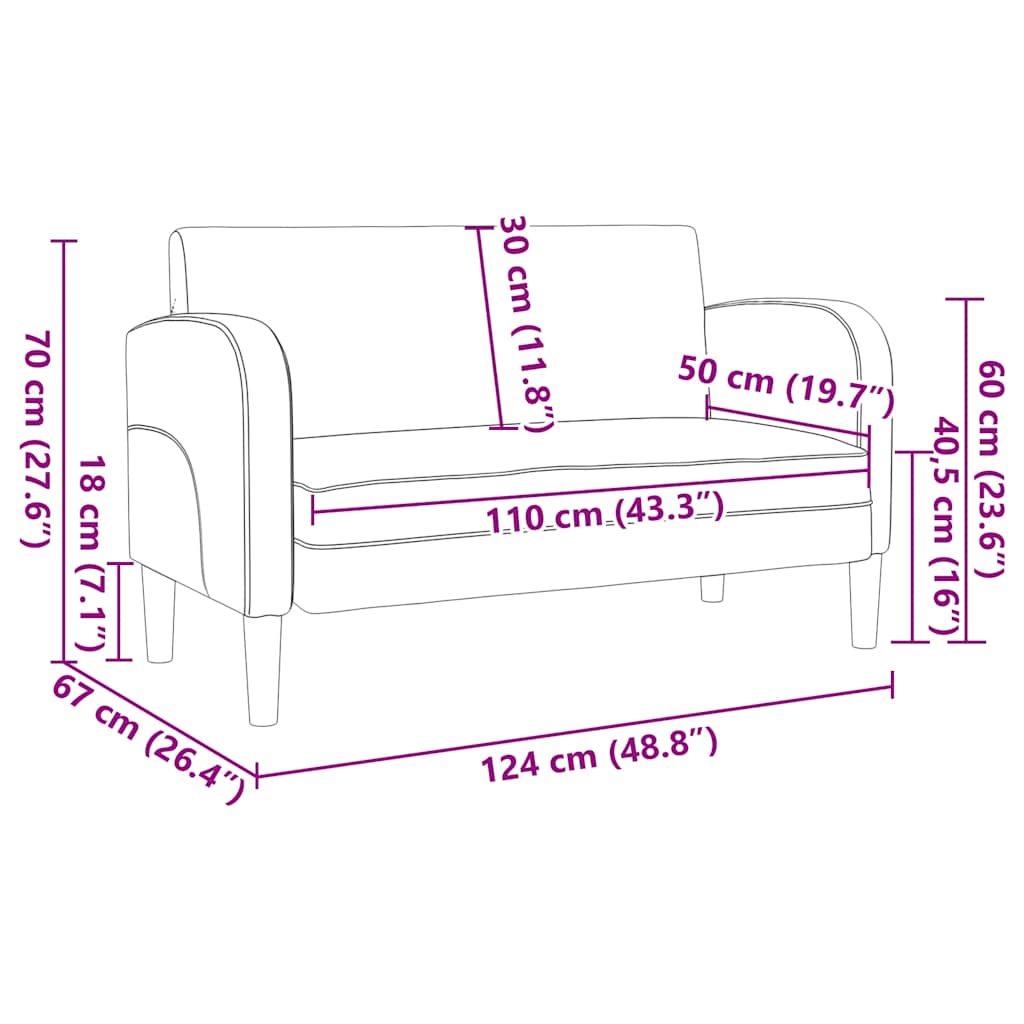vidaXL καναπές Loveseat Μαύρο 110 cm Faux Leather