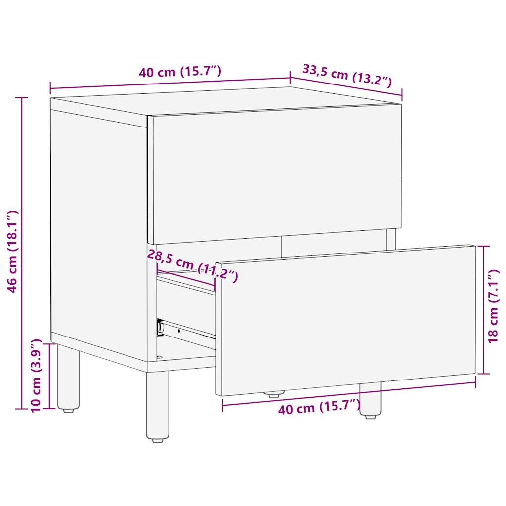 vidaXL Κρεβατοκάμαρα Μαύρο 40x33,5x46cm Στερεό ακατέργαστο ξύλο Μάνγκο