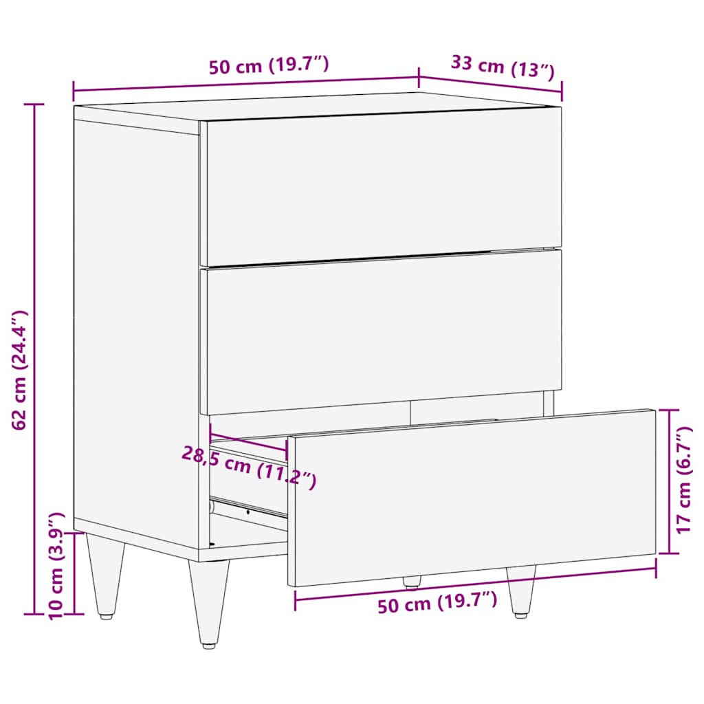vidaXL Κομοδίνο καφέ μελί 50 x 33 x 62 εκ. Μασίφ ξύλο μάνγκο