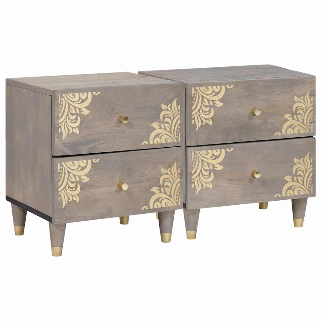 vidaXL Κομοδίνο 2 pcs Γκρι 40 x 33 x 46 εκ. Μασίφ ξύλο μάνγκο