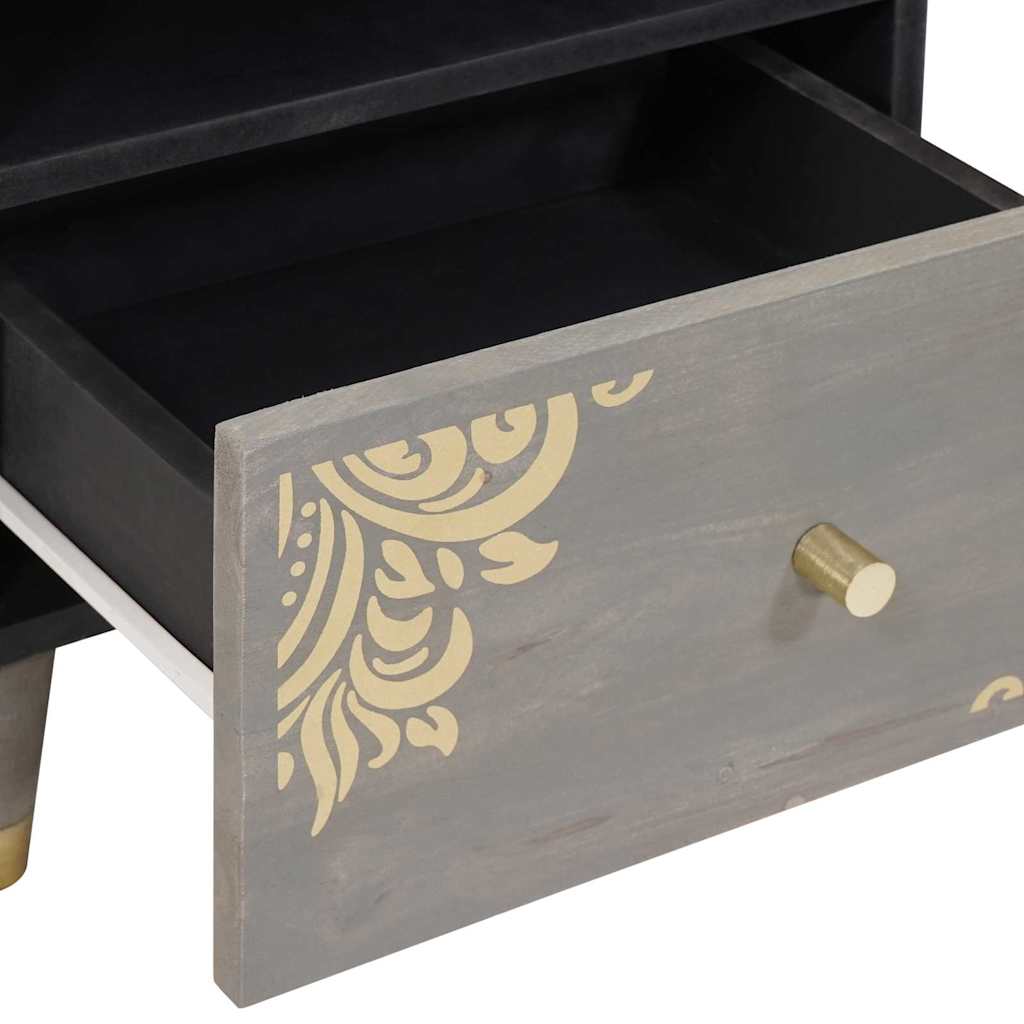 vidaXL Κομοδίνο με συρτάρι Γκρι 40 x 33 x 46 εκ. Μασίφ ξύλο μάνγκο