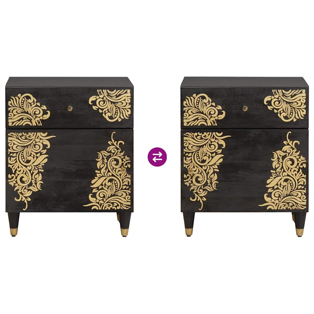 vidaXL Κομοδίνο με Πόρτα Μαύρο 50 x 33 x 60 εκ Στερεό ξύλο μάνγκο