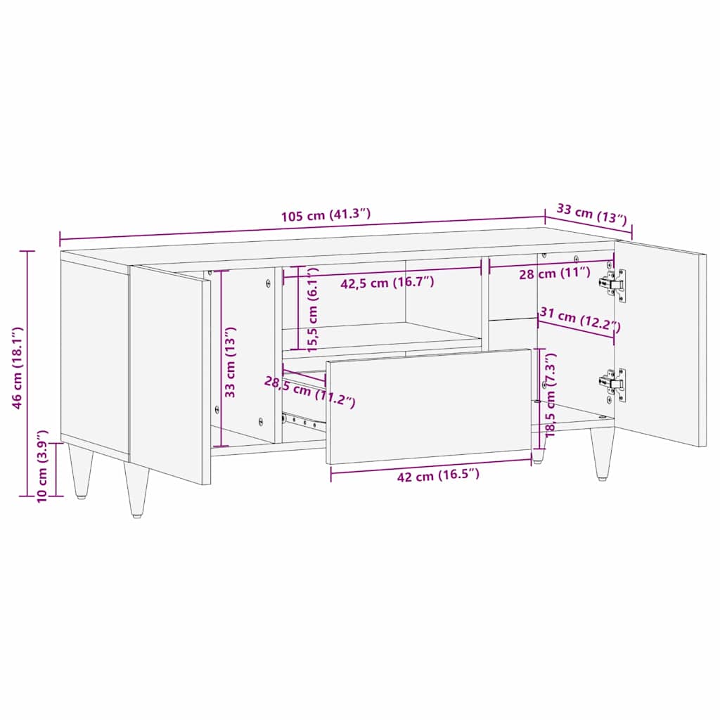 vidaXL Ντουλάπι TV με ράφι Μαύρο 105 x 33 x 46 εκ. Στερεό ξύλο μάνγκο