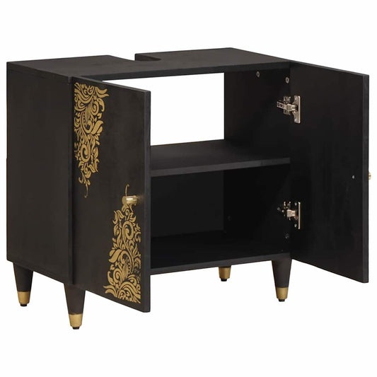 vidaXL Ντουλάπι νιπτήρα Μαύρο 62 x 33 x 58 εκ. Στερεό ξύλο μάνγκο