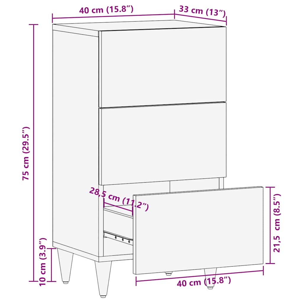 vidaXL Πλαϊνό γραφείο Μαύρο 40 x 33 x 75 εκ. Στερεό ξύλο μάνγκο