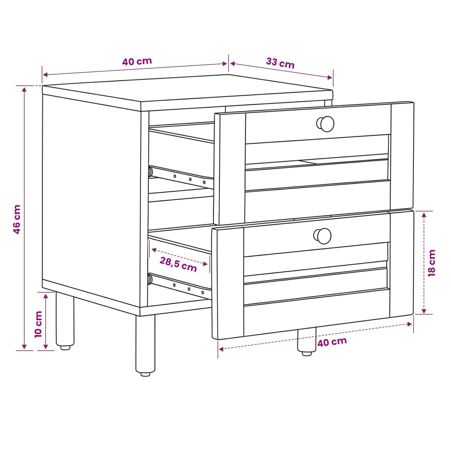 vidaXL Κομοδίνο Φυσικό 40 x 33 x 46 εκ. Στερεό ξύλο μάνγκο