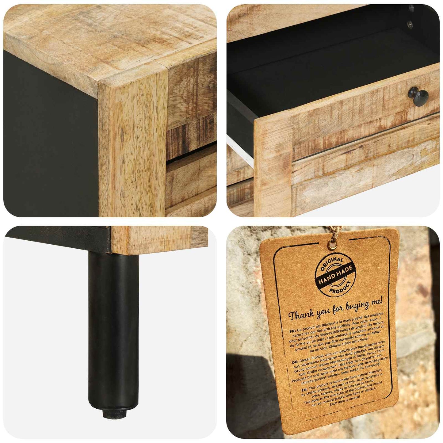 vidaXL Κομοδίνο Φυσικό 50 x 33 x 62 εκ. Στερεό ξύλο μάνγκο