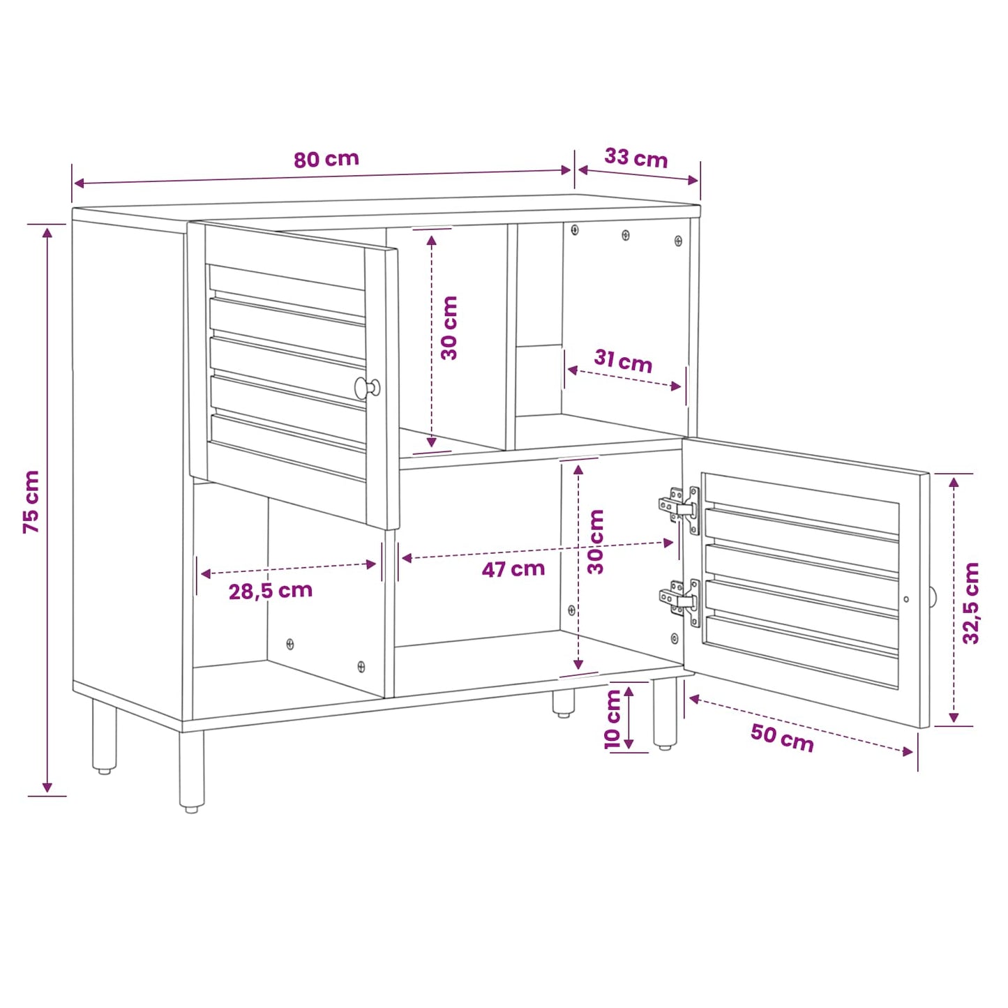 vidaXL Ντουλάπες Αποθήκευσης Καφέ 80 x 33,5 x 75 εκ Στερεό ξύλο μάνγκο