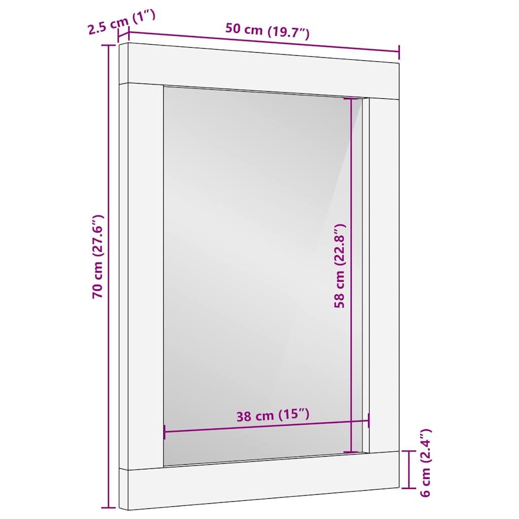 vidaXL Καθρέφτης καφέ και ασημί 50 x 70 cm Στερεό ξύλο μάνγκο, γυαλί