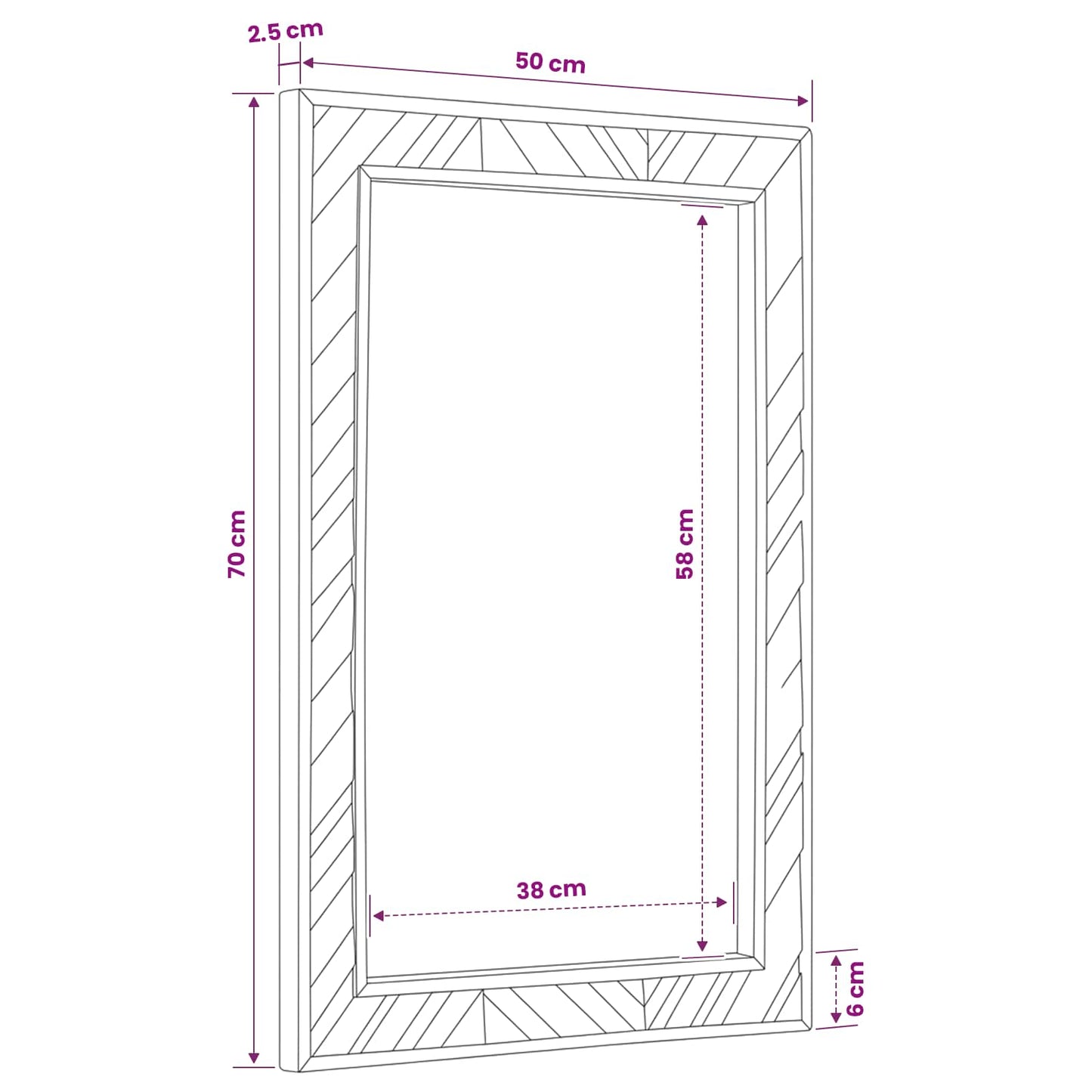 vidaXL Καθρέφτης Επιτοίχιο με καθρέφτη Καφέ 70 x 50 x 3 εκ. Γυαλί