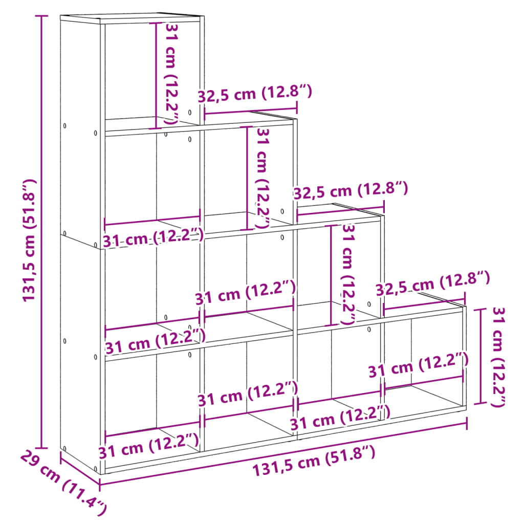 vidaXL Βιβλιοθήκη/Διαχωρ. Χώρου 4 Επ. Γκρι 131,5x29x131,5 εκ. Επ. Ξύλο
