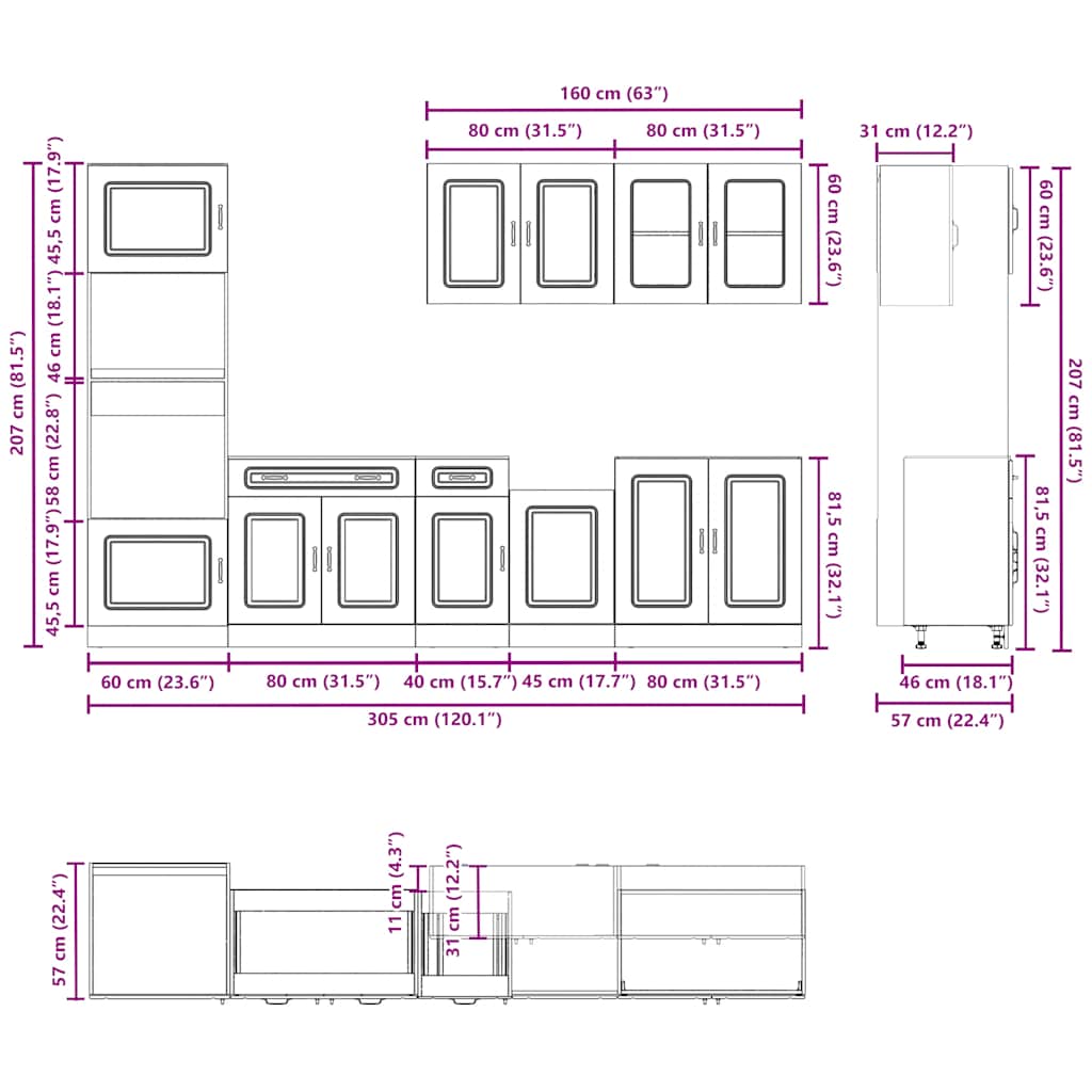 vidaXL Σετ Ντουλάπια Κουζίνας 7 Τεμαχίων Kalmar Επεξεργασμένο Ξύλο