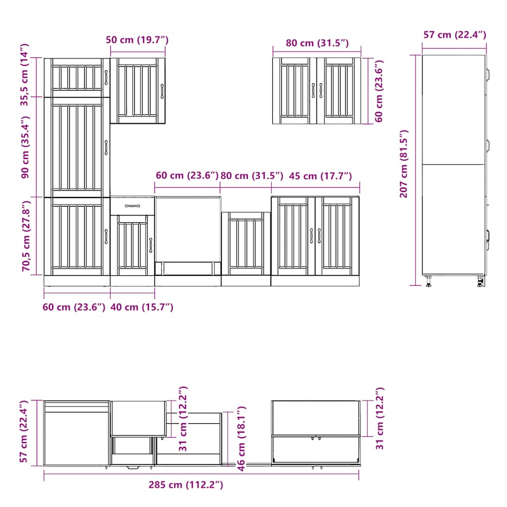 vidaXL Σετ Ντουλάπια Κουζίνας 7 Τεμαχίων Lucca Επεξεργασμένο Ξύλο