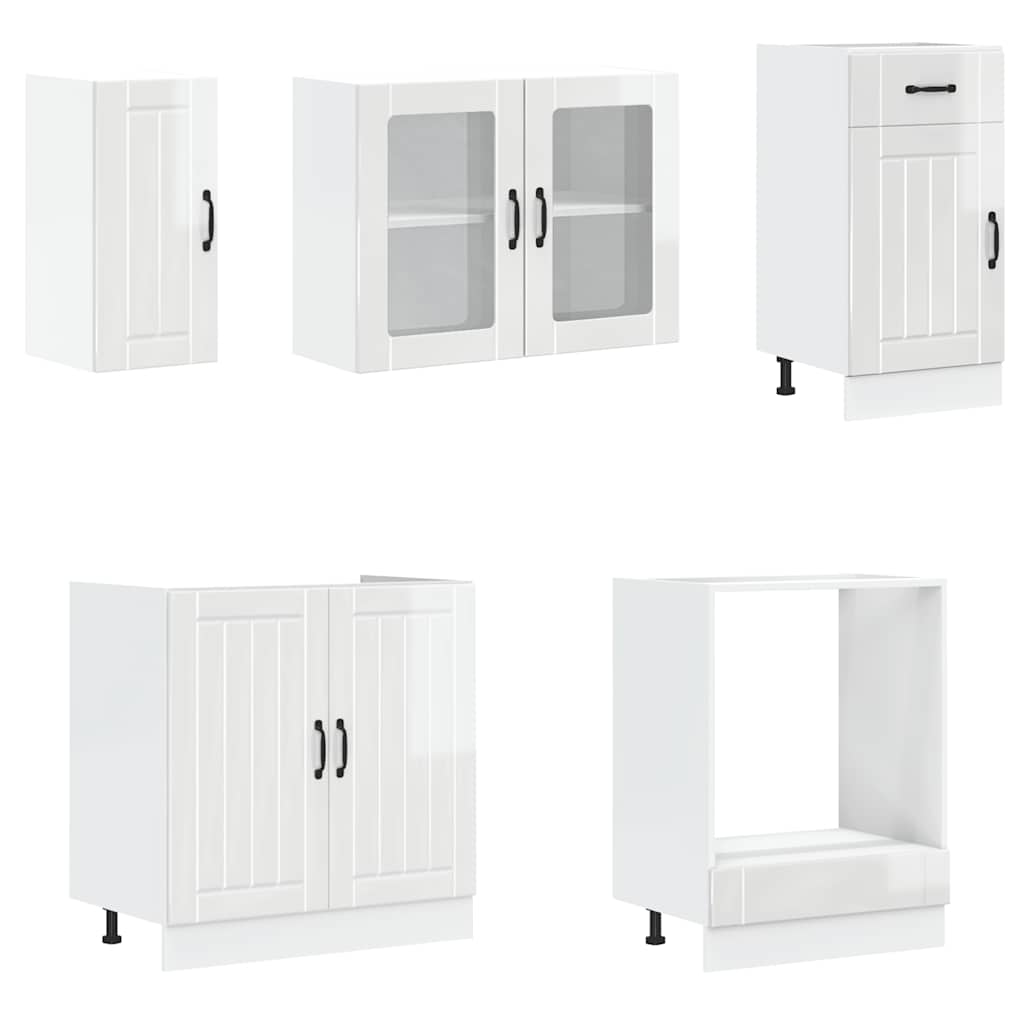 vidaXL Σετ Ντουλαπιών Κουζίνας 8 Τεμαχίων "Lucca" από Γυαλιστερό Λευκό Τεχνητό Ξύλο