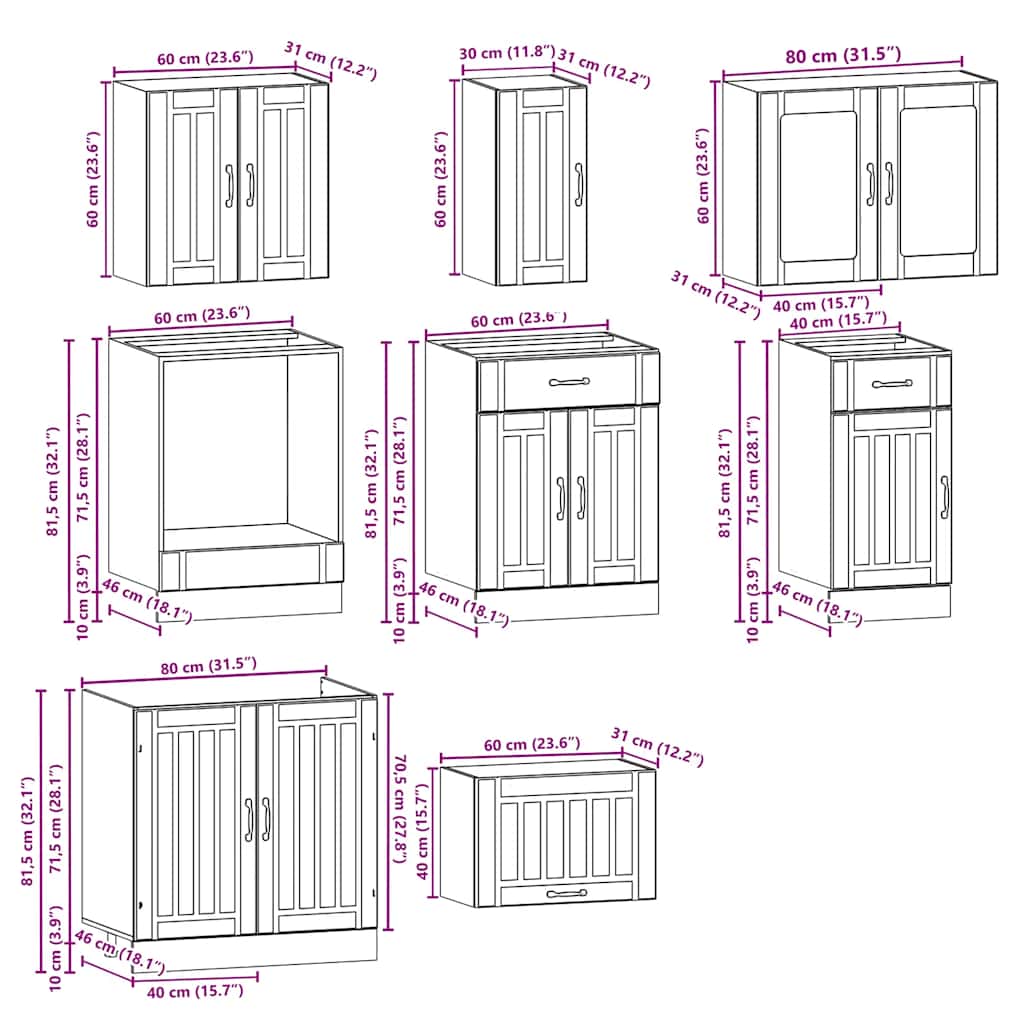 vidaXL Σετ Ντουλαπιών Κουζίνας 8 Τεμαχίων "Lucca" από Καπνιστή Δρυ και Μηχανικά Απορροφημένο Ξύλο