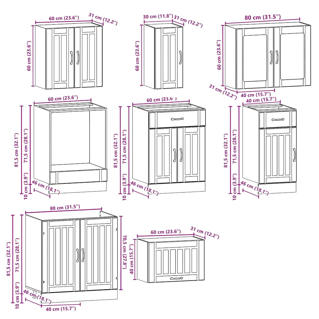 vidaXL Σετ Ντουλάπια Κουζίνας 8 Τεμαχίων Kalmar Επεξεργασμένο Ξύλο