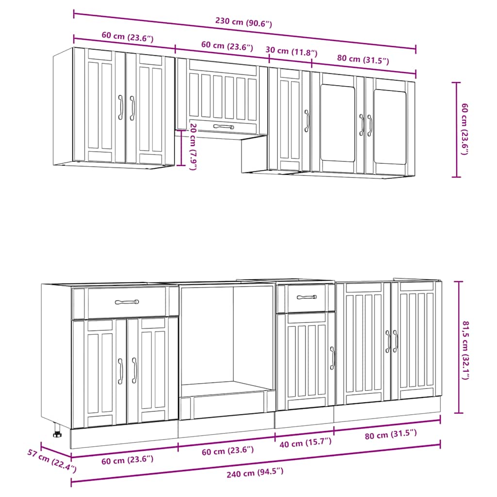 vidaXL Σετ Ντουλάπια Κουζίνας 8 Τεμαχίων Kalmar Επεξεργασμένο Ξύλο