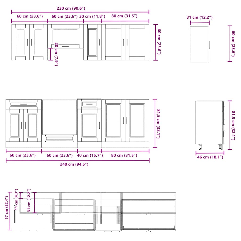 vidaXL Σετ Ντουλαπιών Κουζίνας 8 Τεμαχίων "Porto" Μαύρο από Μηχανικά Ξύλινα Έπιπλα