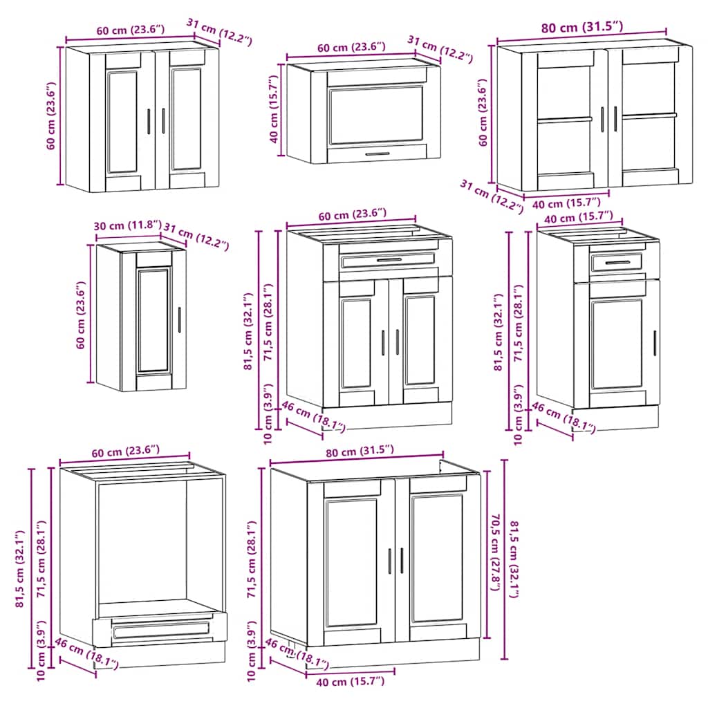 vidaXL Σετ Ντουλαπιών Κουζίνας 8 Τεμαχίων "Porto" Μαύρο από Μηχανικά Ξύλινα Έπιπλα
