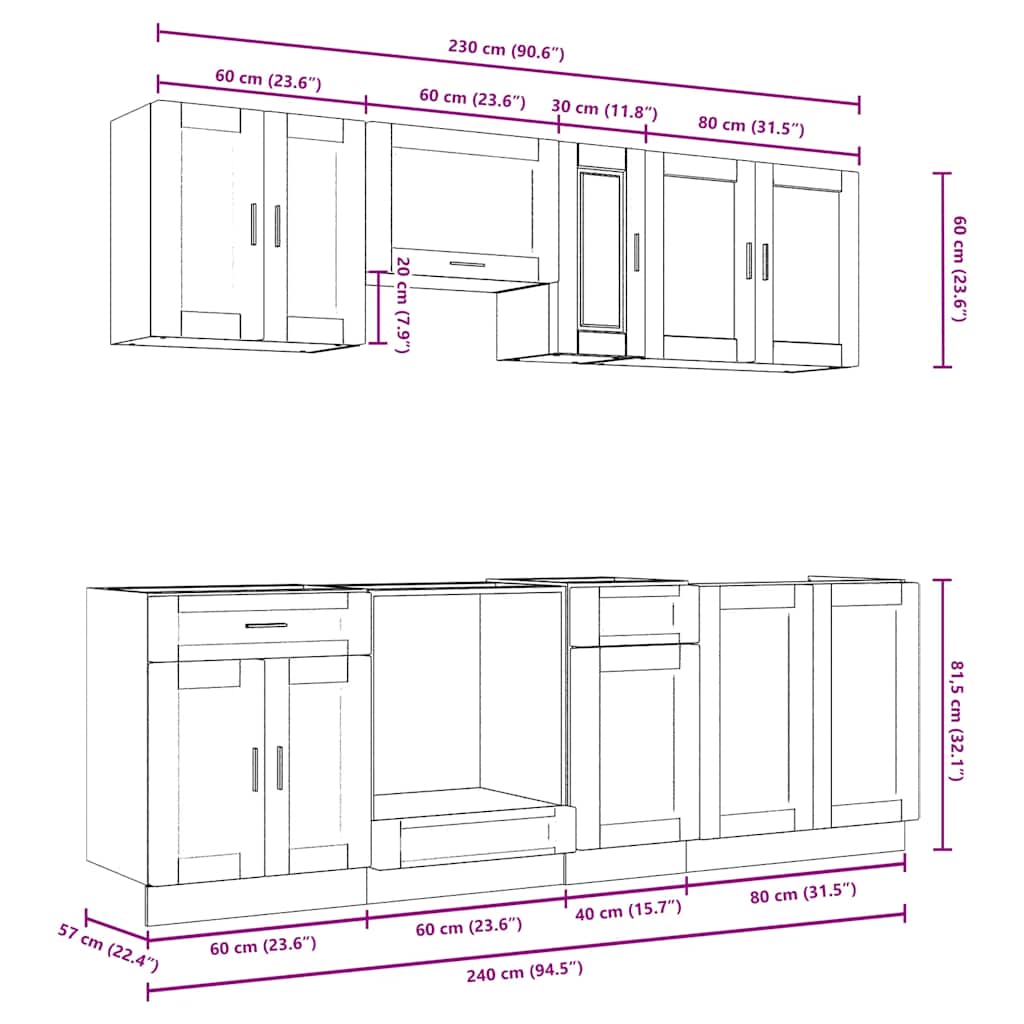 vidaXL Σετ Ντουλαπιών Κουζίνας 8 Τεμαχίων "Porto" Μαύρο από Μηχανικά Ξύλινα Έπιπλα