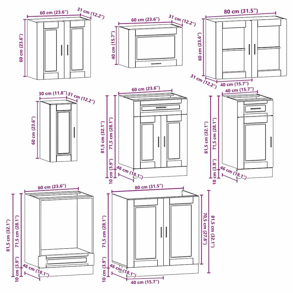 vidaXL Σετ Ντουλαπιών Κουζίνας 8 Τεμαχίων "Porto" από Τεχνητό Ξύλο Sonoma Δρυς