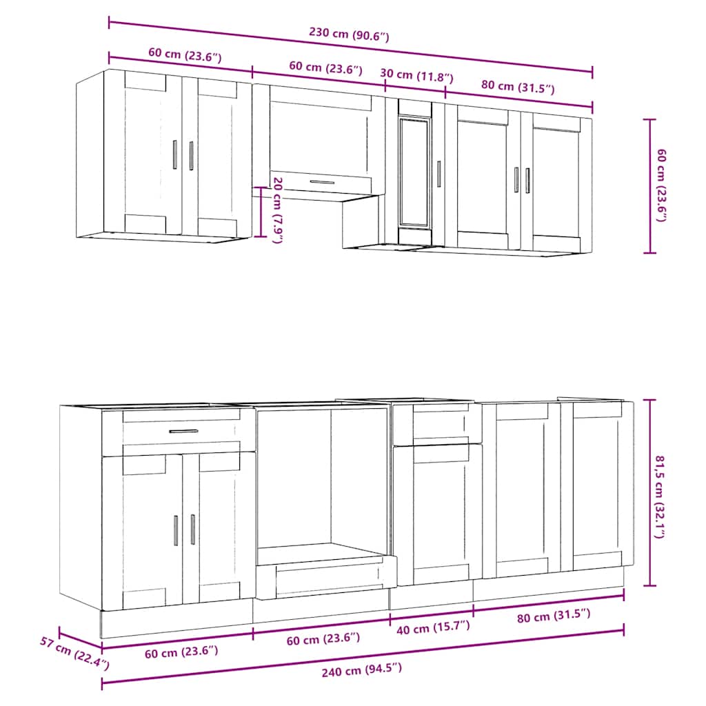 vidaXL Σετ Ντουλαπιών Κουζίνας 8 Τεμαχίων "Porto" από Καπνιστή Δρυ και Μηχανικά Απορροφημένο Ξύλο