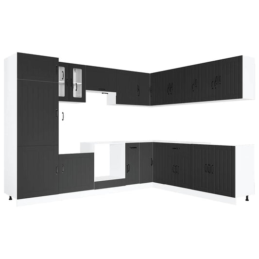 vidaXL 14 Piece Kitchen Cabinet Set "Lucca" Μαύρο κατασκευασμένο ξύλο