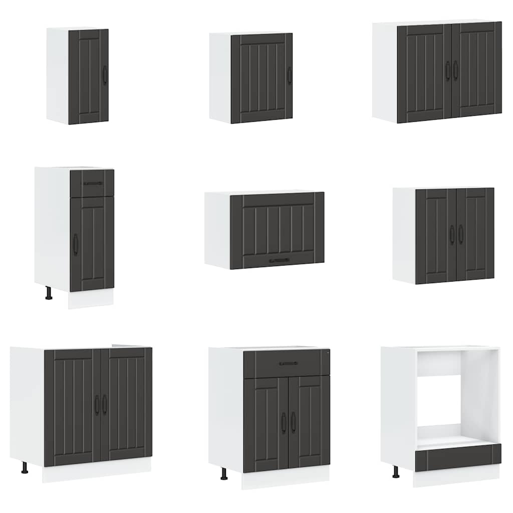 vidaXL 14 Piece Kitchen Cabinet Set "Lucca" Μαύρο κατασκευασμένο ξύλο