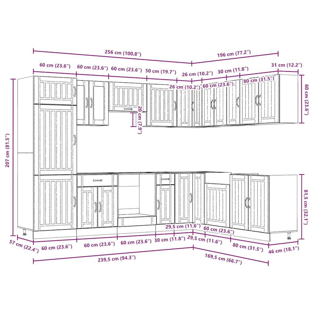 vidaXL 14 Piece Kitchen Cabinet Set "Lucca" Μαύρο κατασκευασμένο ξύλο