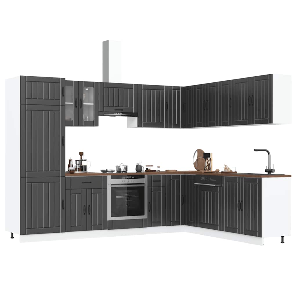 vidaXL 14 Piece Kitchen Cabinet Set "Lucca" Μαύρο κατασκευασμένο ξύλο