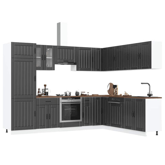 vidaXL 14 Piece Kitchen Cabinet Set "Lucca" Μαύρο κατασκευασμένο ξύλο