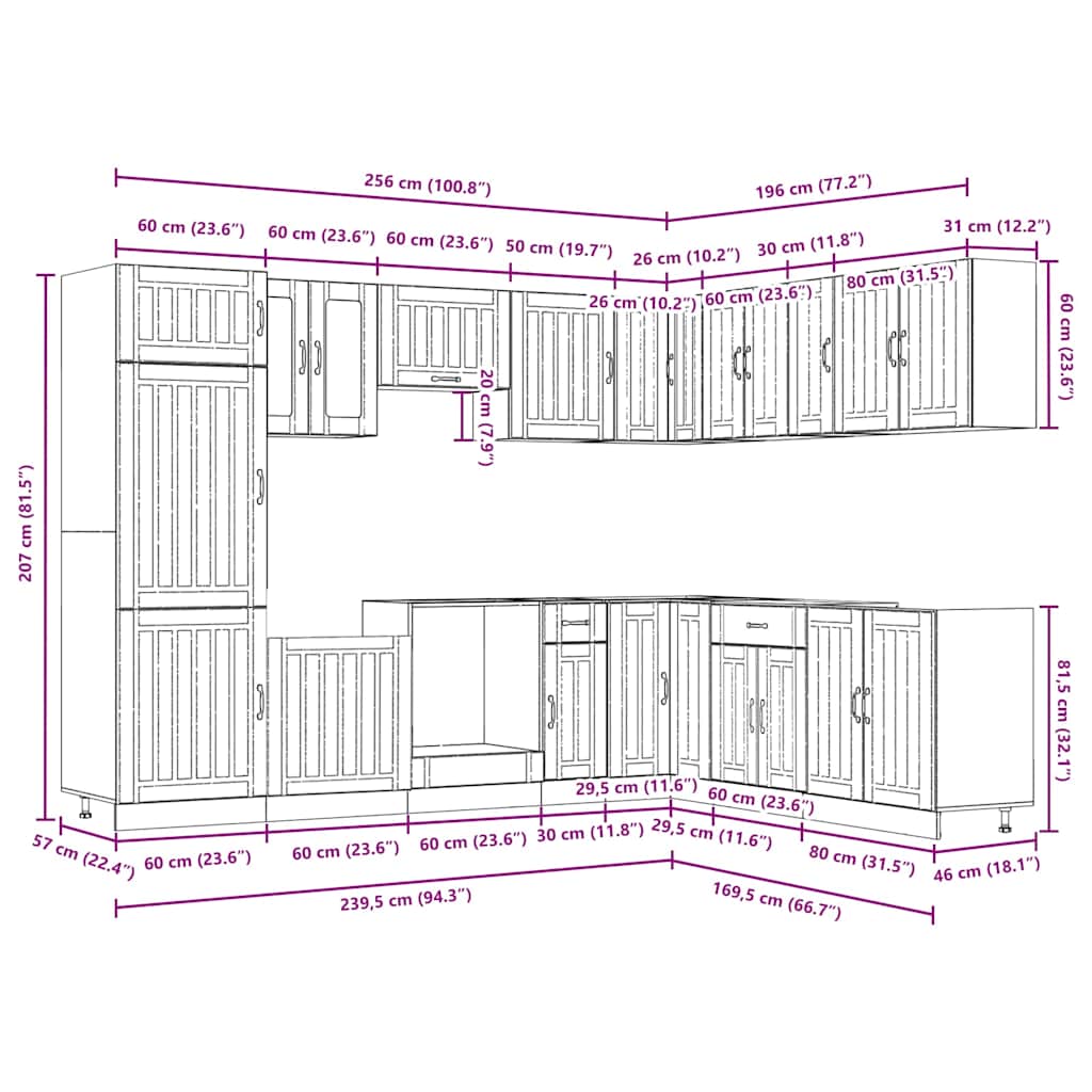 vidaXL Σετ Ντουλάπια Κουζίνας 14 τεμ. Lucca Καπνιστή Δρυς Επεξ. Ξύλο