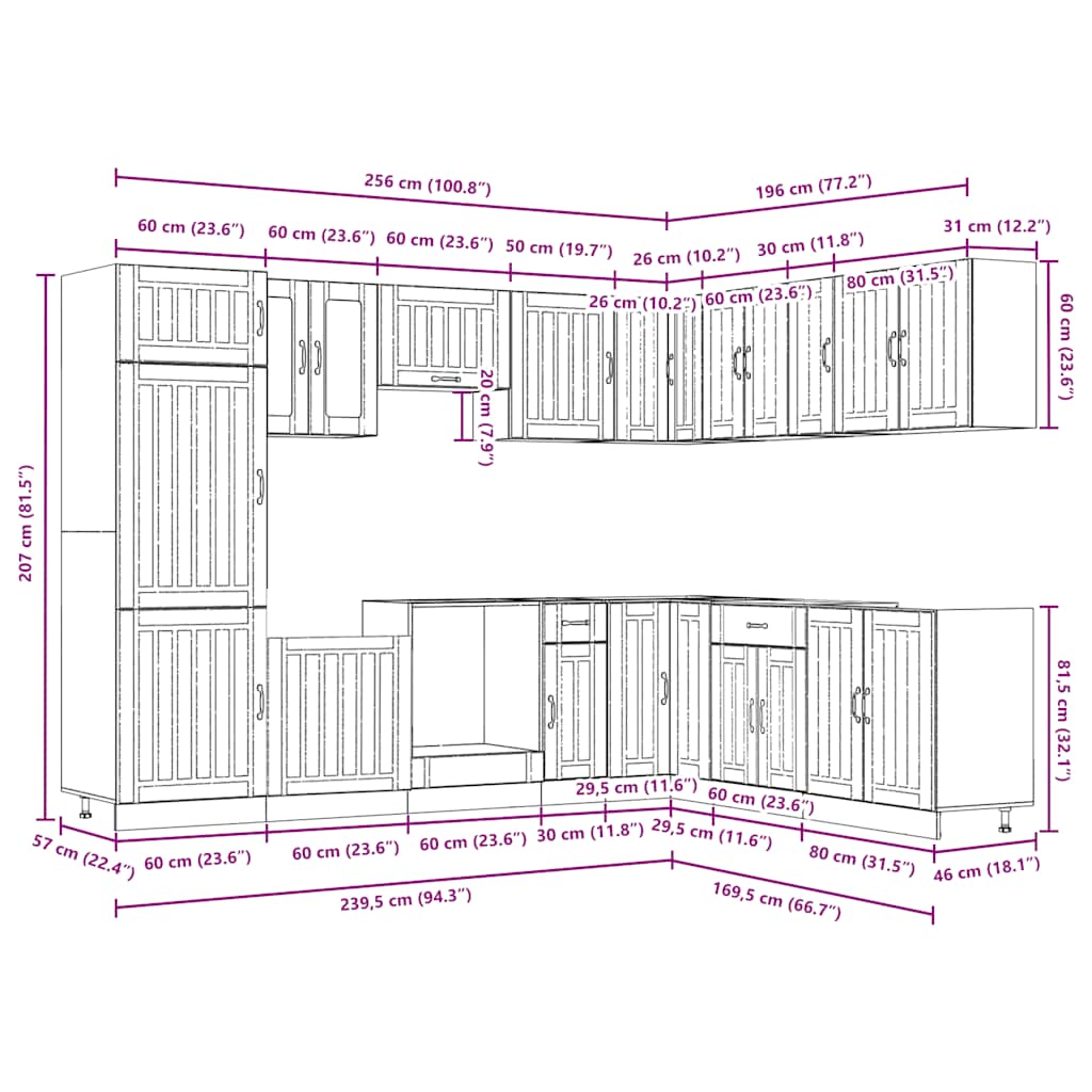 vidaXL Σετ Ντουλάπια Κουζίνας 14 τεμ. Lucca Παλαιού Ξύλου Επεξ. Ξύλο