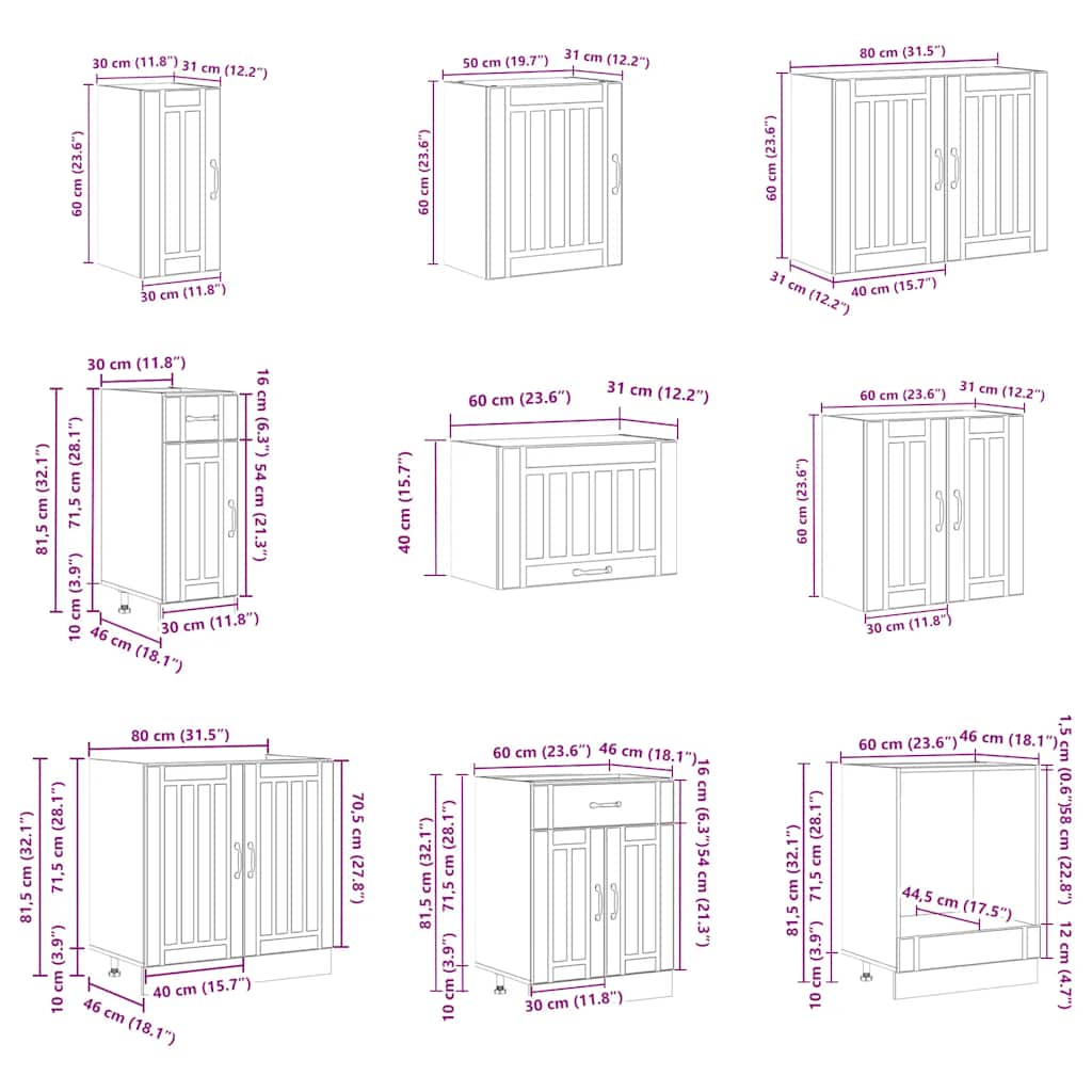 vidaXL Σετ Ντουλάπια Κουζίνας 14 τεμ. Lucca Παλαιού Ξύλου Επεξ. Ξύλο