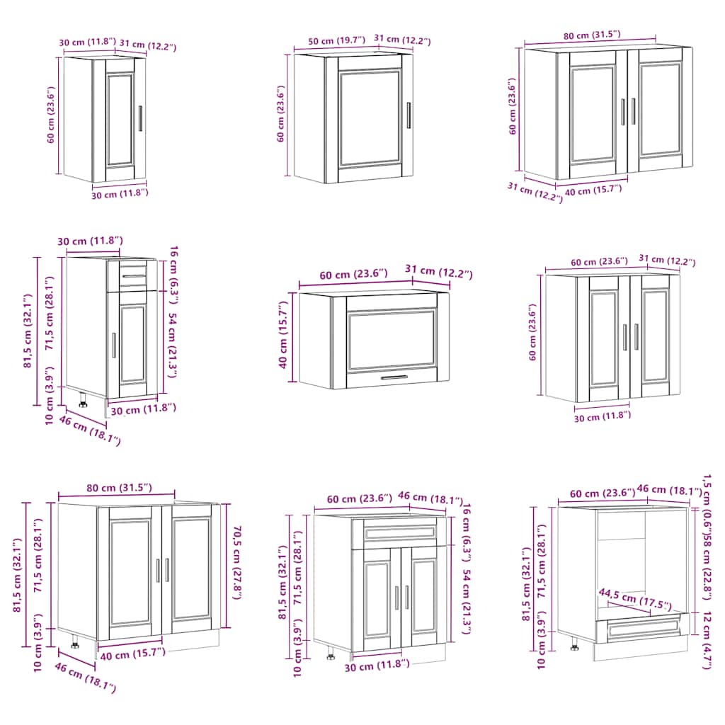 vidaXL Σετ Ντουλάπια Κουζίνας 14 Τεμαχίων Porto Επεξεργασμένο Ξύλο