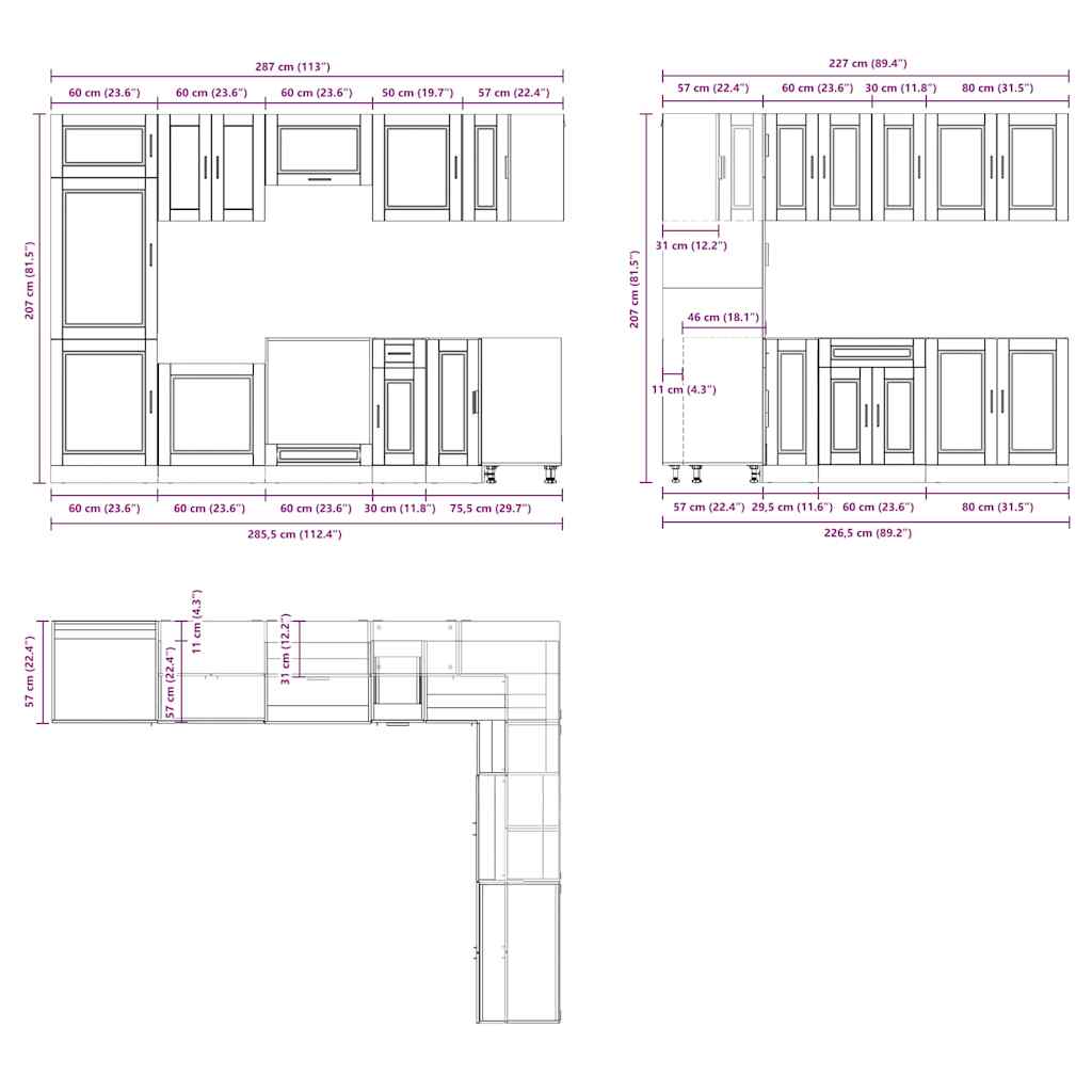 vidaXL Σετ Ντουλάπια Κουζίνας 14 Τεμαχίων Porto Επεξεργασμένο Ξύλο